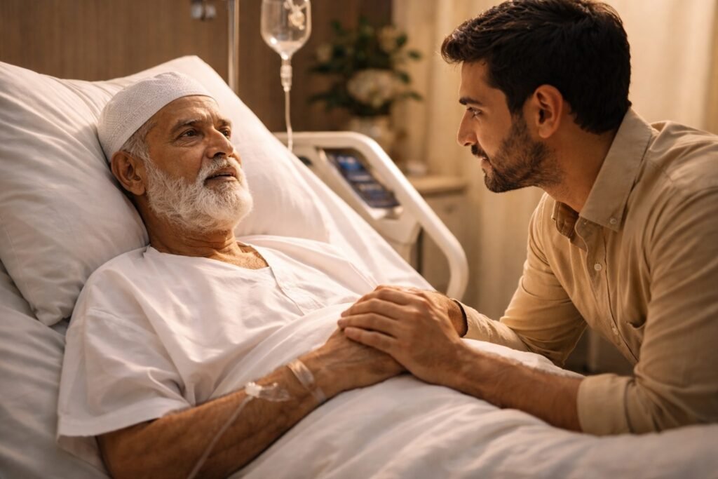 A spiritual guide mentoring a devotee, symbolizing inner growth, patience, and divine connection in Islamic mysticism.”