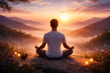 erson practicing Shavasana meditation for relaxation and stress relief