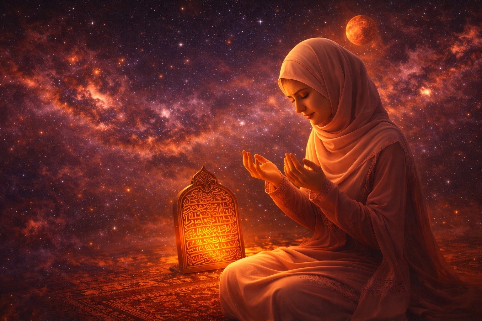 A woman finding peace and relief from domestic abuse through Mars’ spiritual talisman and recitation