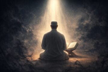 Islamic illustration representing the origin of magic, ancient civilizations, and spiritual protection through faith