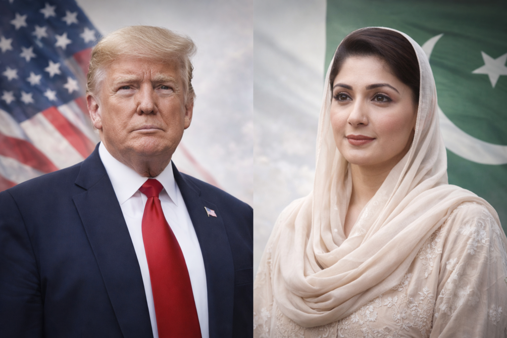Clean and minimal featured image showing Donald Trump and Maryam Nawaz together, with soft neutral tones and a subtle political and diplomatic atmosphere.